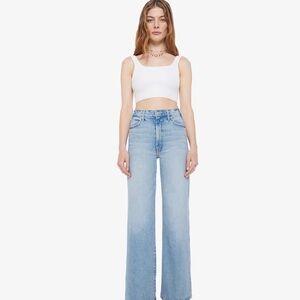 NWT MOTHER The Hustler Roller Fray High-Rise Wide-Leg Jeans Light I Confess